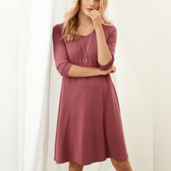 Garnet Hill Women's Size Large Orange Rust Scoop Neck Trapeze Knee Length Dress - Picture 8 of 9